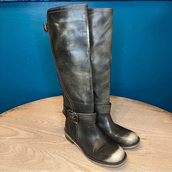 Lucky Brand Angelika Leather Riding Boots Pull On Buckle Slouchy Gray Women’s 6 - Picture 1 of 12